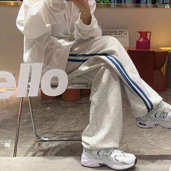 

korean style gray sweatpants joggers women harajuku elastic waist casual baggy pants loose sports trousers streetwear, Black;white