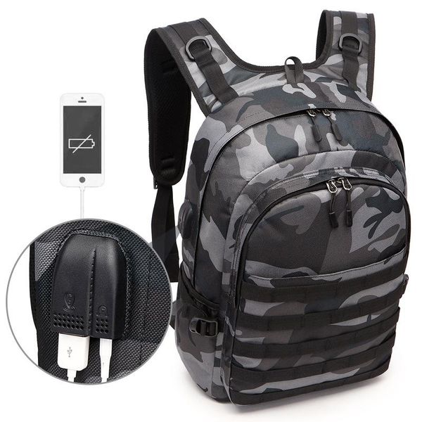 

backpack uomini borsa zaino campo di battaglia fanteria pacchetto camouflage tela viaggi usb cuffia martinetti indietro x2-22