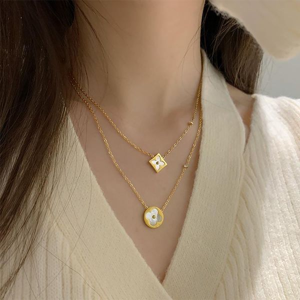 

chains double layer clover shell necklace women's summer ins cool wind light luxury small fairy chain in 2021, Silver