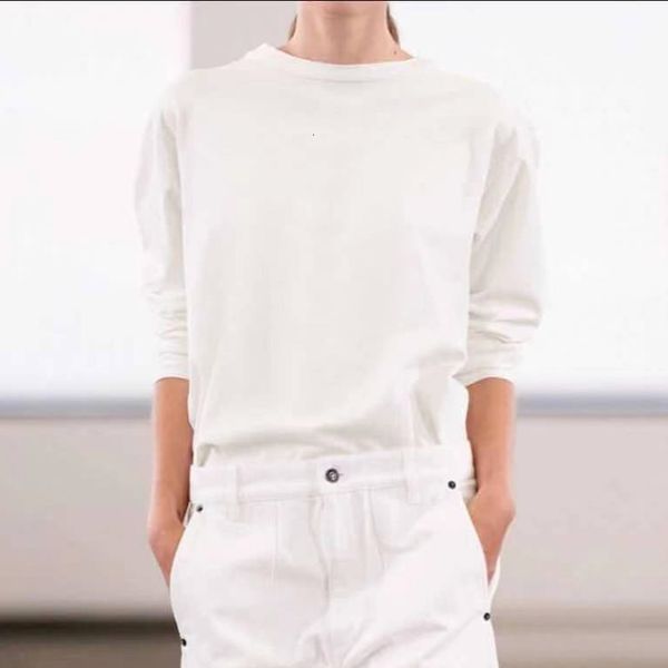 

women's t-shirt long sleeve t-shirt, round neck plain loose t-shirt, White