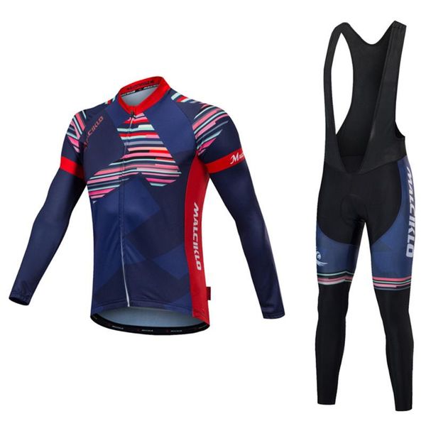 

racing sets malciklo men's long sleeve cycling jersey with bib tights - white / black bike clothing suit, breathable,, Black;blue