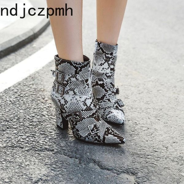 

boots women's autumn and winter belt buckle pointed color matching zipper high heel short tube shoes plus size 32-48, Black