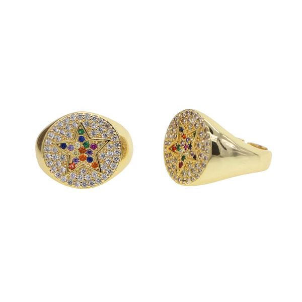 

cluster rings gold filled fashion trendy round wedding micro pave colorful cz star engagement open band women rainbow ring jewelry gift, Golden;silver