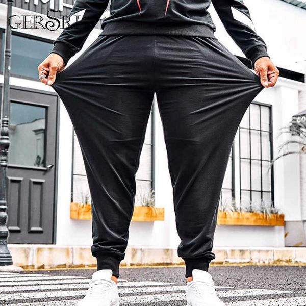 

gersri plus size big autumn winter men stretchy trousers side letter jogger sweatpants casual pants relaxed loose fit oversized x0621, Blue