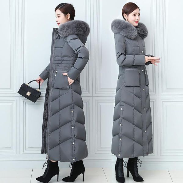 

women's down & parkas fur collar puffer jacket hooded jackets for women 2021 winter coat warm clothes lady long coats abrigo mujer hly1, Black