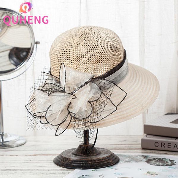 

wide brim hats quheng beach hat female summer sunshade knitted flower foldable fisherman bonnets for women m90, Blue;gray