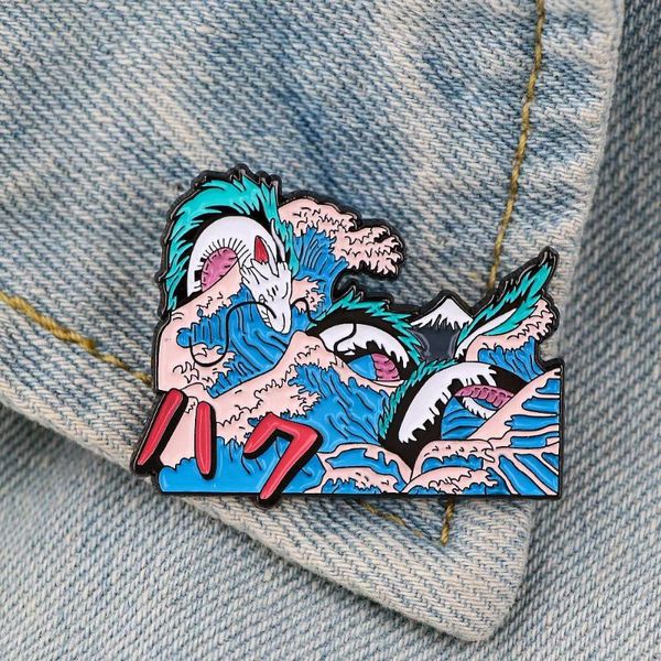 

pins, brooches lt766 japanese waves anime dragon manga enamel pin for clothes backpack collar hat badge lapel jewelry gifts, Gray