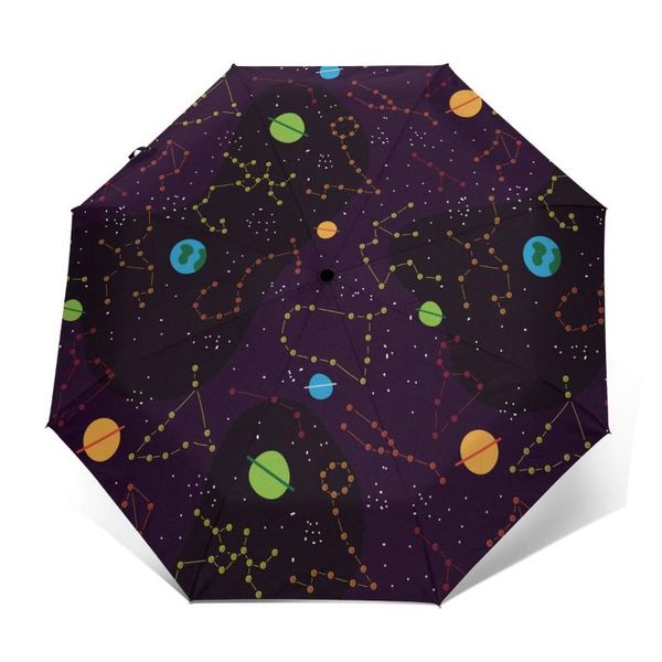 

umbrellas wind resistant fully-automatic umbrella zodiac space rain 3 folding parasol travel car