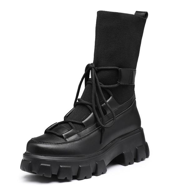 

boots 2021 thick soled wool personalized women's cross border big size shoes platform leather boot, Black
