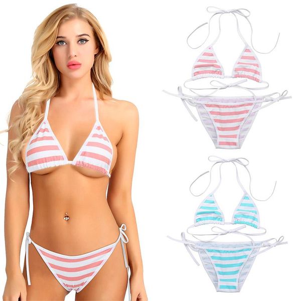 

bras sets tiaobug women cute kawaii japanese style stripe cotton strappy bra briefs bikini set lingerie fancy party beach underwear, Red;black