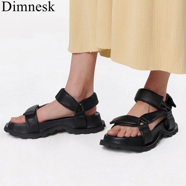 

sandals summer flat thick sole women soft genuine leather magic tape beach sandalias comfort vacation platform shoes female, Black