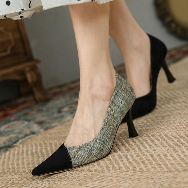 

dress shoes white blue khaki microfiber women high heel fashion pointed toe thin pumps shallow lazy ladies, Black