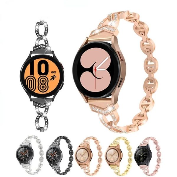

watch bands 20mm 22mm watchband for samsung galaxy 4 40mm 44mm classic 46mm diamond metal strap 3 45mm women bracelet, Black;brown
