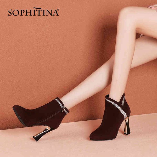 

sophitina shoes for women spring autumn elegant kid suede patchwork zip ankle boots round toe super high heel women boots so675 210513, Black