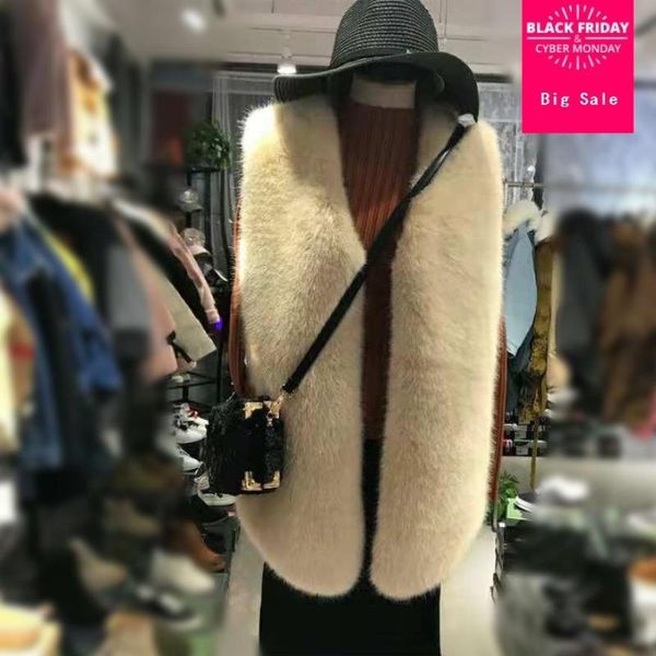 

women's fur & faux winter jacket vest coat fashion waistcoat female sleeveless overcoat warm outwear l1610, Black