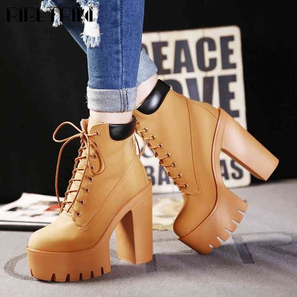 

boots office lady block heel flock ankle shoes solid platform winter lace women casual daily boots, Black