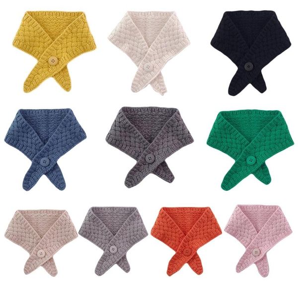 

scarves women knit button scarf cross false collar solid color crochet shawl wrap warmer, Blue;gray