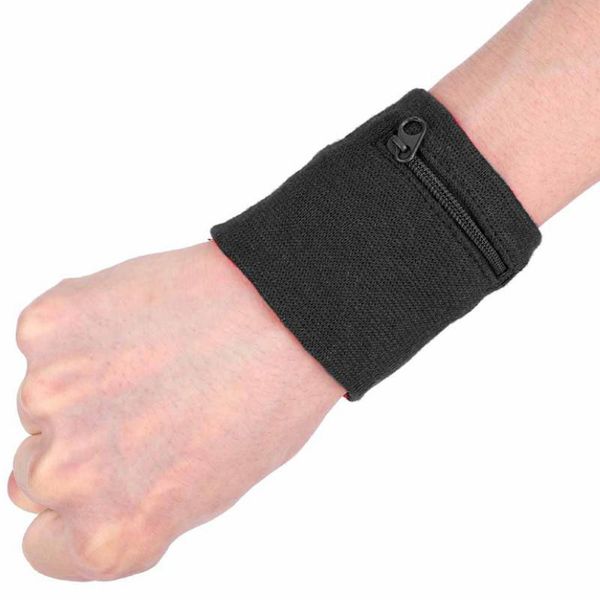 

wrist support wristband storage with smooth zipper, absorbent sweatband wallet for men / women, Black;red