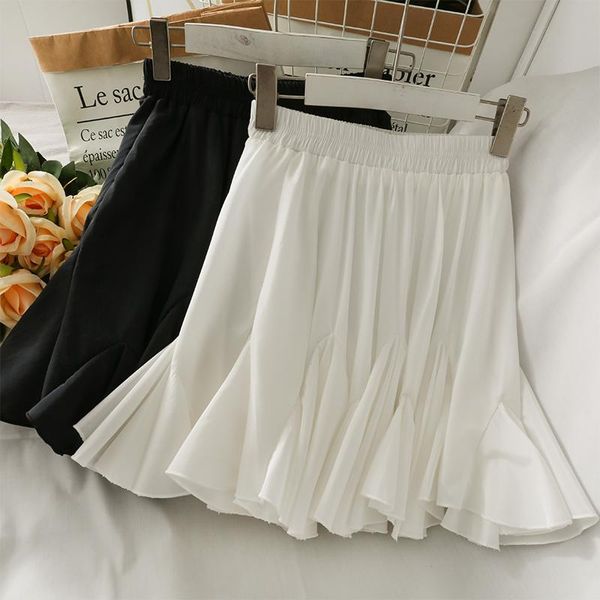 

skirts 2021 summer solid color elastic waist a-line skirt women, Black