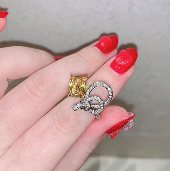 

wedding rings yayi jewelry princess cut + yellow cubic zirconia silver color engagement heart party gifts, Slivery;golden