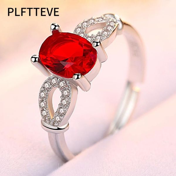 

wedding rings zircon red stone for women lover silver color open adjustable engagement party female ring fashion jewelry 2021, Slivery;golden