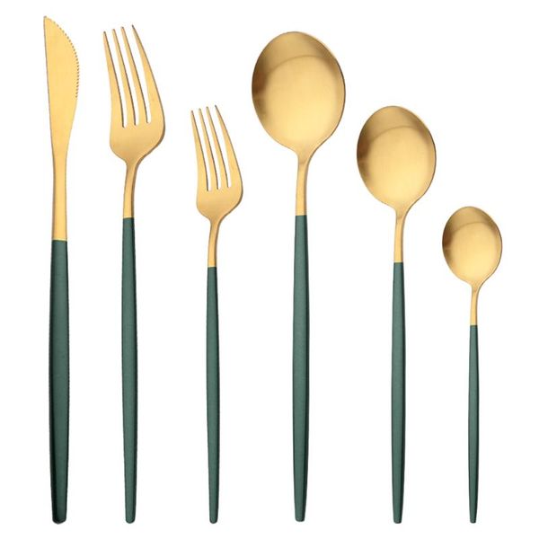 

flatware sets green gold cutlery set matte colorful stainless steel dinnerware kitchen knife fork spoon silverware tableware