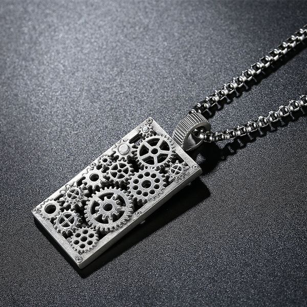 

necklace hollow out steampunk designer gear pendant ins wind hip hop men's stainless steel chain jewelry 2021 womens mens luxury, Silver