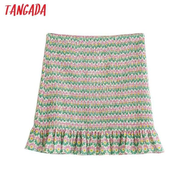 

women floral print skirts faldas mujer strethy waist french style female mini skirt 5z101 210416, Black