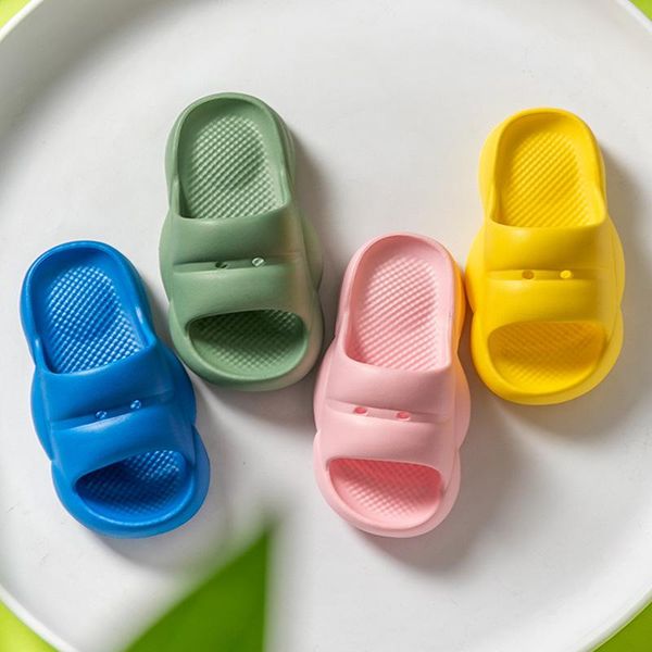 

summer solid color children slipper baby cool soft sole anti-slip boys and girls sandals indoor home shoes cute beach, Black;grey