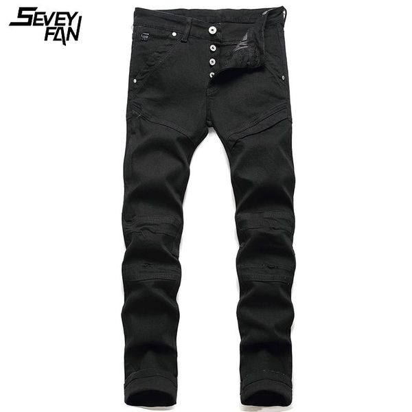 

men's jeans moto biker fashion black slim patchwork harajuku denim pants spring autumn causal cotton hip hop male, Blue