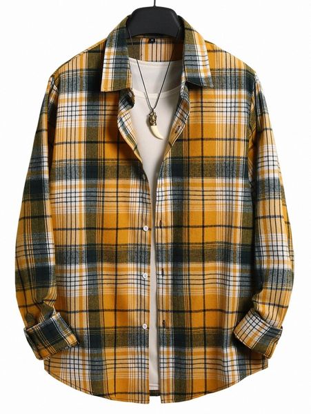 

men plaid print shirt without v58i#, White;black