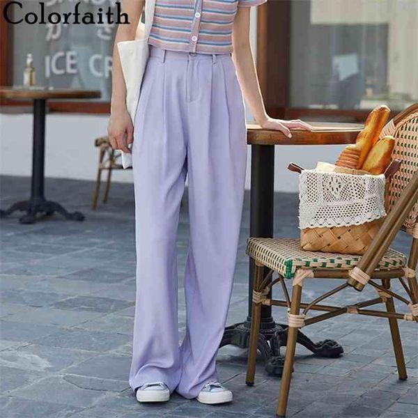 

women's summer trousers straight high waist casual korean style fashion wide leg draped purple pants p1712 210427, Black;white