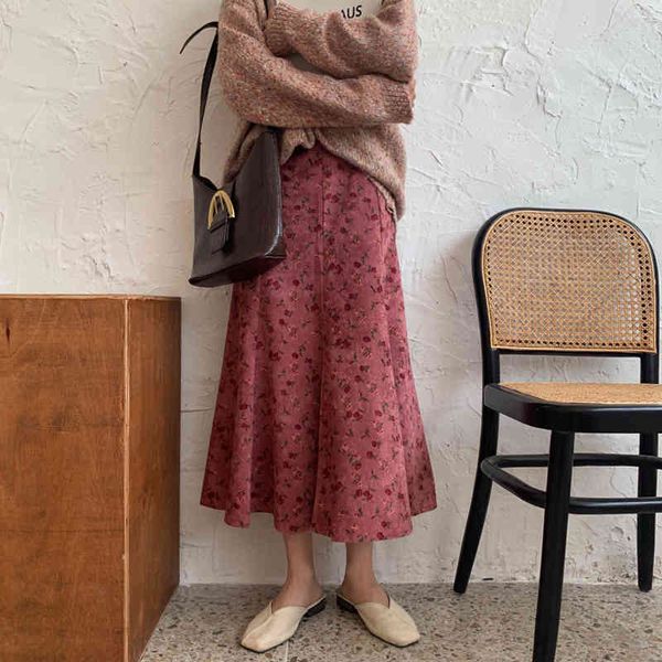 

skirts vintage floral corduroy fishtail skirt women high waist skirts womens spring autumn elegant female bottoms, Black