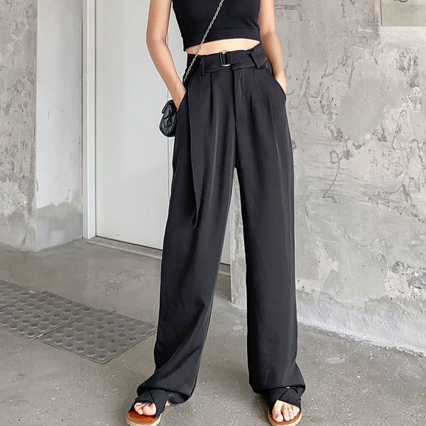 

capris women's wide trousers, high leg trousers, Black;white