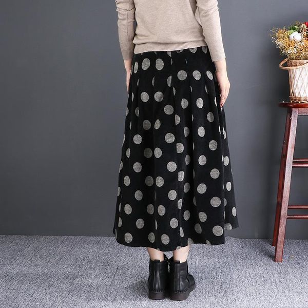 

skirts literary womens corduroy skirt dot korean style women casual long maxi for loose falda larga elegante, Black