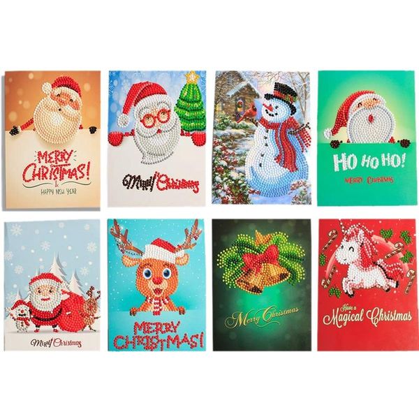 

greeting cards christmas 5d diy diamond painting round drill thank you 8 packs