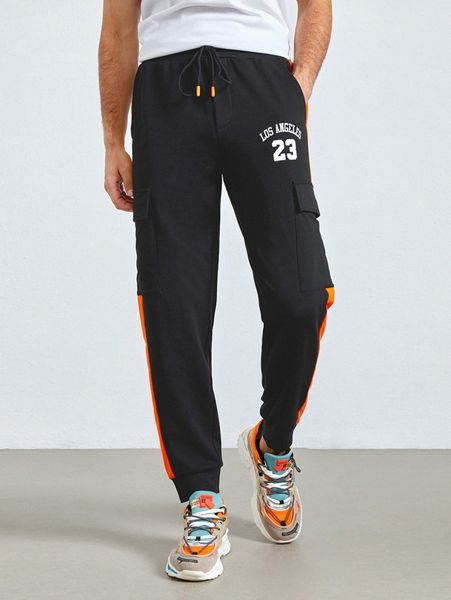 

men letter graphic side stripe sweatpants c3mp#, Black