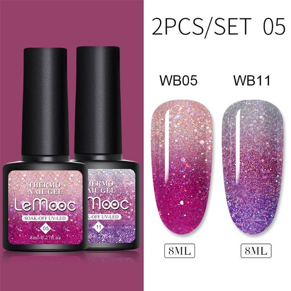 

nail gel lemooc 2 bottles 8ml temperature change glitter hybrid varnishes polish set long lasting soak off art, Red;pink