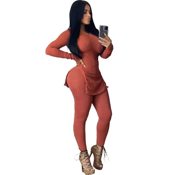 

two piece dress autumn winter women's set tracksuit o neck full sleeve long pants suit knitting solid color outfits, White