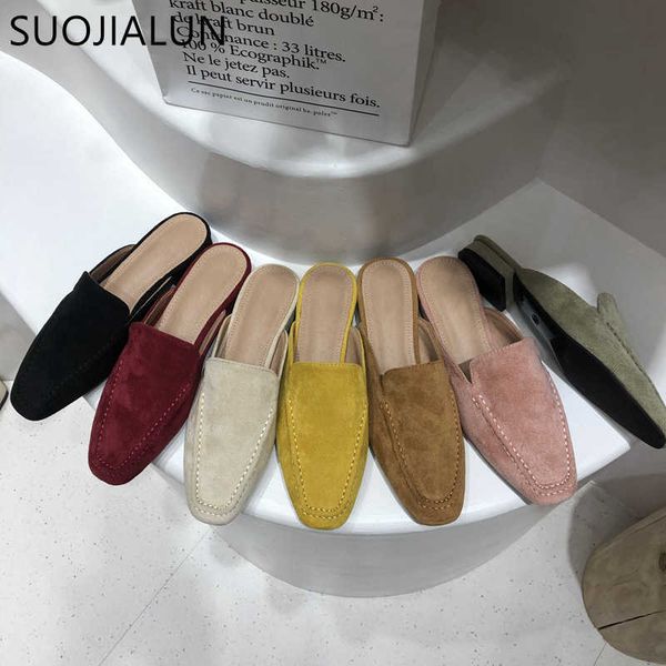 

suojialun spring women mules shoes round toe slip on flats home shoes casual low heel outdoor slipper slides sandal flip fl 210630, Black