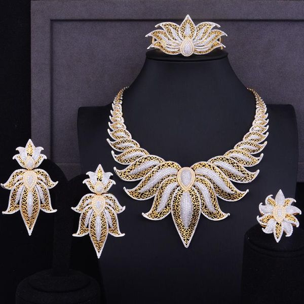 

earrings & necklace godki luxury crown leaf leaves jewelry sets wedding red cubic zirconia statement for women bangle ring, Silver