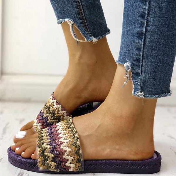 

slippers womens flip flops grass weav breathable flat open toe shoe light casual woman cloth slip on flats female sandales plate, Black