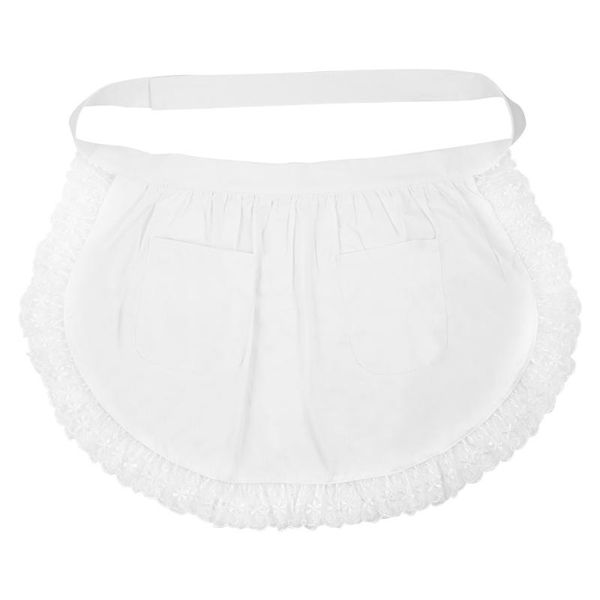 

cotton waist apron lace short with pockets for maid waitress servant white aprons