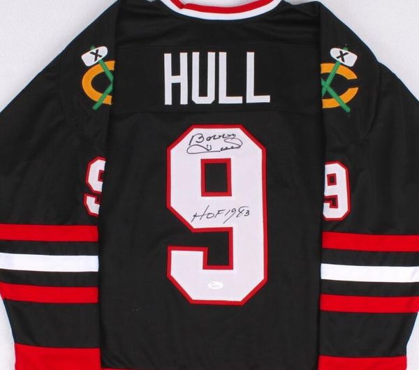 

bobby hull 9 signed autograph autographed auto fans &tees jersey shirts, Black