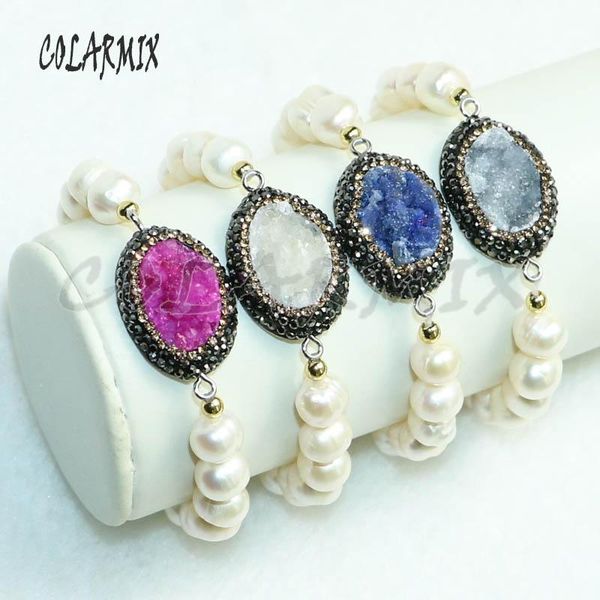 

beaded, strands 5 piece pearl bracelets druzy mix colors beaded gems jewelry wholesale for women 8001, Black