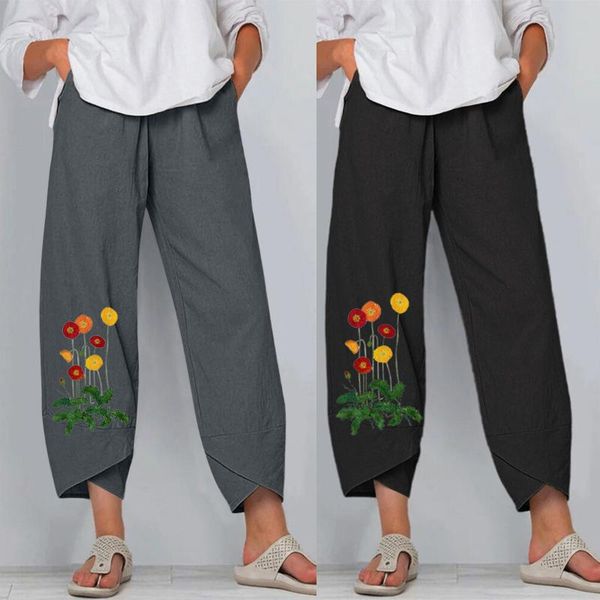 

women's pants & capris women casual fashion pockets cotton linen wide leg drawstring elastic waist drop pantalon pour femme, Black;white