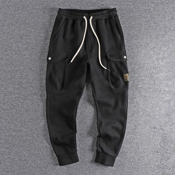 

men's pants 2021 work clothes multi bag casual japanese fashion loose leggings and guard trouser 467, Black