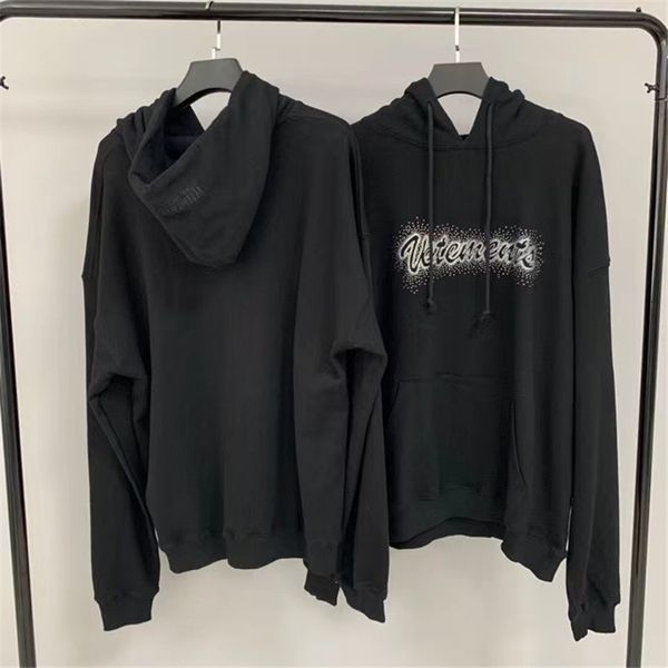 

hoodies 20fw vetements hoodie men women bling hoodies rhinestone vtm pullovers sweatshirts, Black