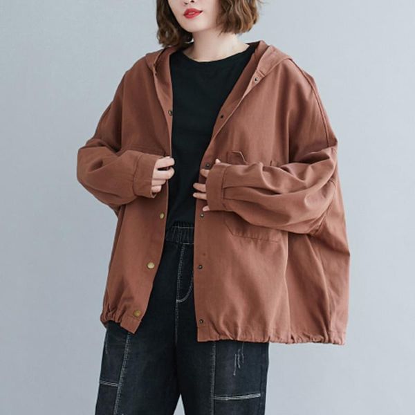 

women's jackets #9082 oversized jacket coat for woman spring autumn full batwing sleeve loose coats ladies retro hooded female, Black;brown