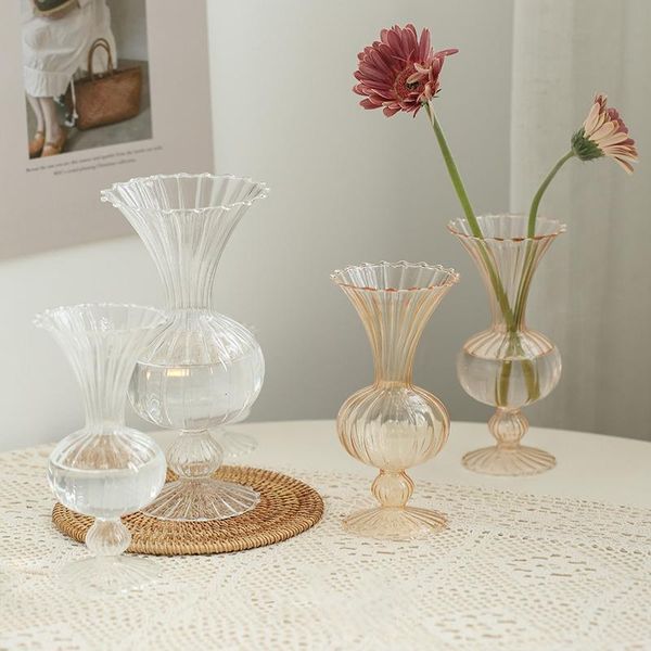 

glass vases hydroponics plants flower modern decorative vase gold transparent stripe living room garden desk decors